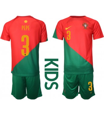 Portugal Pepe #3 Replika Babytøj Hjemmebanesæt Børn VM 2022 Kortærmet (+ Korte bukser)